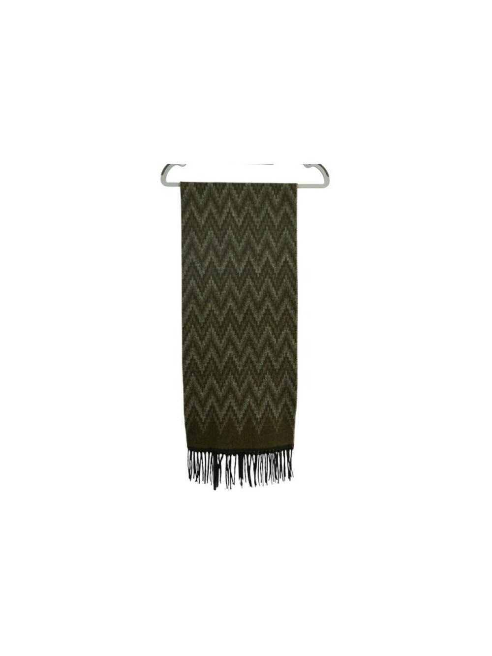 V. Fraas Cashmink Rectangle Fringed Scarf Sz11.25"x 52.5" Tan Beige Zigzag